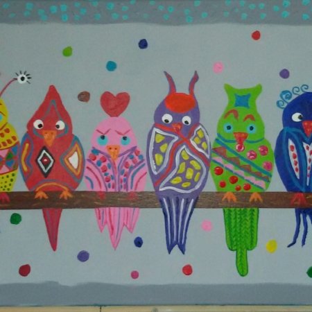 Fantasie vogels op stok