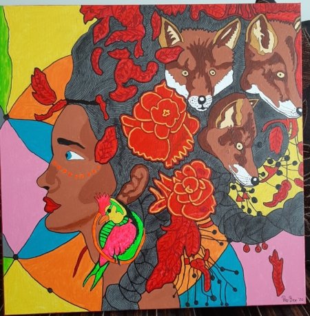 Woman wth three young Foxes